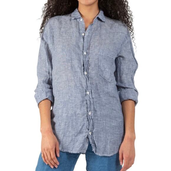 CP Shades Tops - CP SHADES Joss Blue Linen Button-Down Shirt Minimalist Preppy CBK - Sz Medium